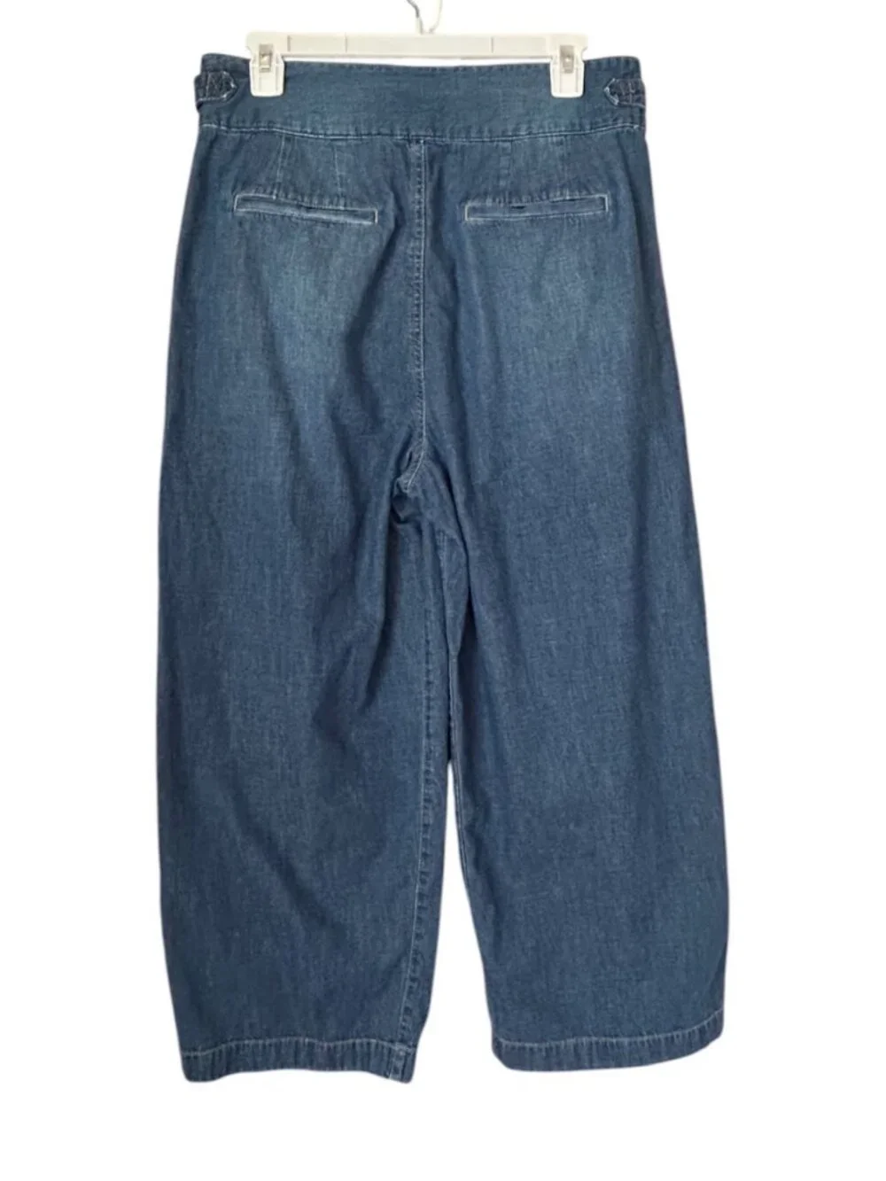 Lauren Ralph Lauren Denim Trouser Pants Womens 8 High Rise Pleated Wide Leg Crop - Picture 3 of 11